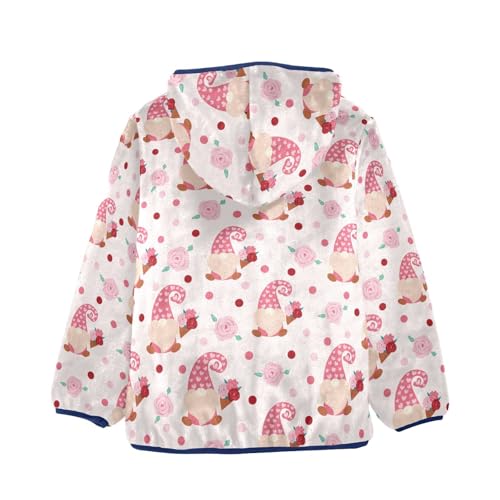 Gnome Hearts and Flowers Girls Fleece Jacket Girls Fall Jacket Girls Zip Up Hoodie Girls Sherpa Jacket 2-10T2