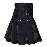 ranrann Falda Escocesa con Bolsillo A Cuadros Hombres Tradicional Kilt Ropa Escocesa Hombres Falda Kilt Empalme Escocia Kilt Medieval Escocia Gris&Negro M