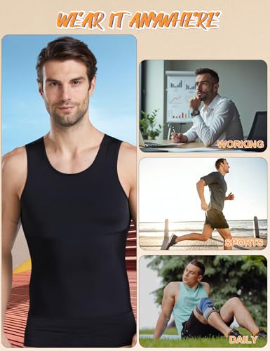 HANERDUN Men Compression Shirt Slimming Body Shaper Vest Tummy Control Shapewear Abdomen Undershirt Black - Thumbnail 6