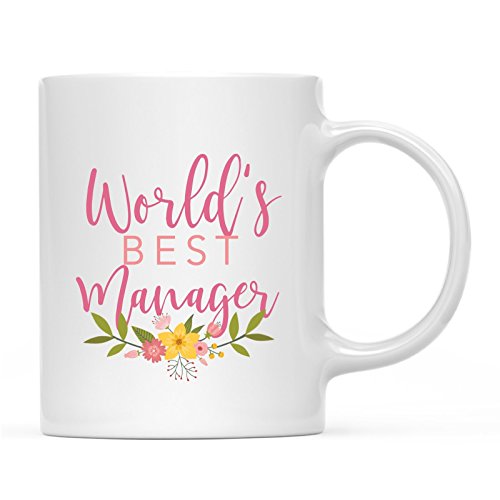 Andaz Press 11oz. Coffee Mug Gag Gift, World's Best Manager, Floral Design, 1-Pack