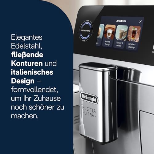 De'Longhi Eletta Ultra Kaffeevollautomat NEU - LatteCrema Milchsystem, 50+ heiße & kalte Getränke, besonders leise, intuitives Farb-Touchdisplay, einfache Reinigung, Metallgehäuse (ECAM472.85.MB)