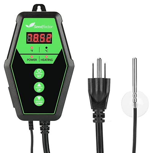 Seedfactor Digital Heat Mat Thermostat Controller for Seed Germination, Reptiles and Brewing Breeding Incubation Greenhouse, 40-108°F, 8.3A 1000W FCC-Certified, UL-Listed