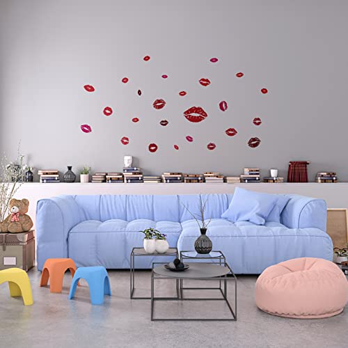 Superdant Red Lips Wall Stickers 25Pcs Kisses Stickers Self-Adhesive Vinyl Wall Art Decals Valentine's Day Trendy For Home Living Room Bedroom Girly Women's Teens Apartment Decor #TOP4
