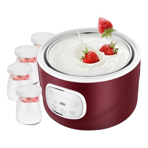 Serenitison Yogurtera Eléctrica,Yogurt Maker,Maquina para Hacer Yogur Casero,Contiene 4 Vasos de Vidrio para Servir,Recipiente Interior De Acero Inoxidable,para Yogur,Queso Fresco,Queso Crema(1L)