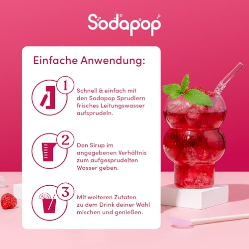 Sodapop Sirup Keli Himbeer, 500ml, für bis zu 10 Liter Fertiggetränk, kalorienarm, fruchtig 3