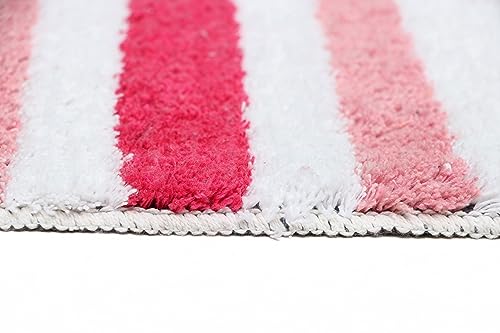 Image of THE HOME TALK Cotton Bathmats | Water Absorbent Runners | Regular Striped Rugs | Floor Mats for Kitchen, Bathroom & Sink | Ultra Soft Mats | Non-Slip Store (Dark Pink, 40x60 CM)