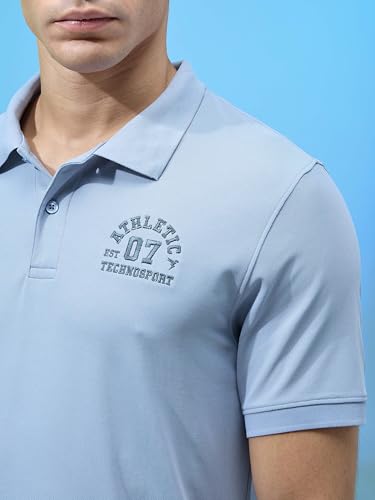 Image of TECHNOSPORT Men's Slim Fit Solid Half Sleeve Polo T-Shirt for Gym, Sports & Running