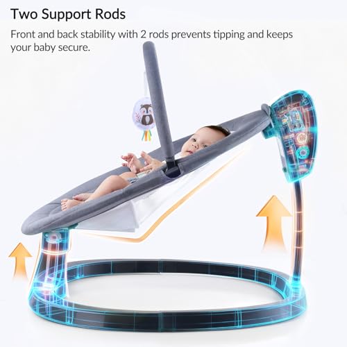 Image of VaVaSoo 2-in-1 Electric Baby Swing, Dual-Arm Support for Enhanced Stability,3 Swing Motions & 8 Soothing Sounds, Toddler Seat up to 66 lbs, Infant Swing with Remote,AC Adapter, Dark Grey