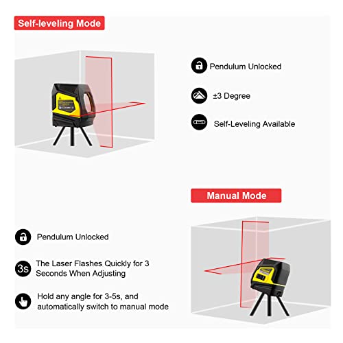 Firecore Nivel láser autonivelante rojo línea cruzada, 2 Línea Vertical y Horizontal, 18m, autonivelacion laser para DIY Pegar papel pintado, colgar murales（F113R）
