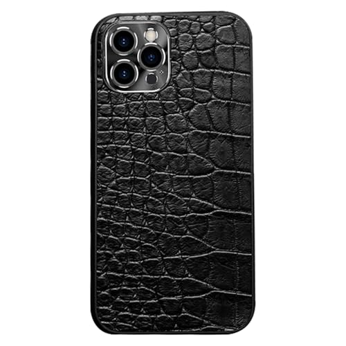 Slim Case for iPhone 15 Pro Max/15 Plus/15 Pro/15, Real Crocodile Leather Cover Business Luxury Plating Lens Prote