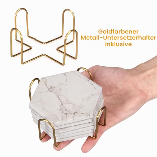 Niedliches Marmor-Untersetzer-Set Mit Halter, Getränkeuntersetzer für Bier, Wein, Tasse - Modern, Weiß… – Ansicht 4