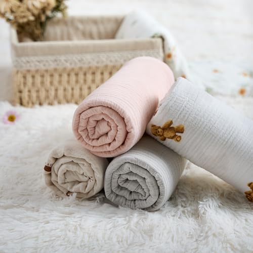 Image of Meracorallo Muslin Swaddle Blanket, 100% Cotton Receiving Blanket Soft and Breathable Swaddle Wrap for Baby Boys and Girls, Bears