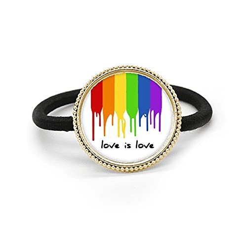 Élastique à cheveux LGBT Love is Love chic avec médaillon en métal argenté poli