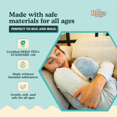 Image of Hugz Official Finn The Whale - Premium Weighted Stuffed Animal Plushie 3.8 lb for Adults & Kids - Microwavable - Heatable & Coolable - Super Soft Fur - Gift Ready Tube Packaging