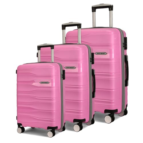 Image of MOVE-MEANT TRAVELFY Small, Medium & Large 55, 66 & 75 Cm Suitcase 8 Wheels Number Lock Polypropylene Pink Trolley Bag for Men & Women | 360 Degree Wheeling System Luggage