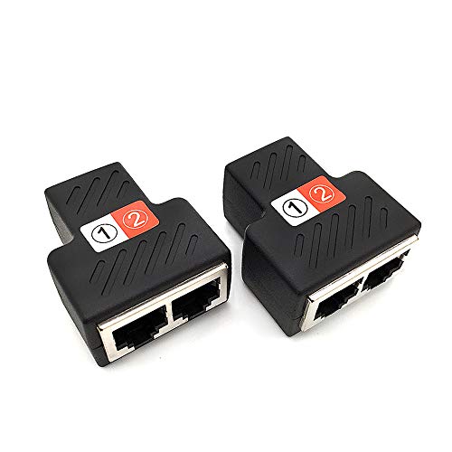 RJ45 Splitter Connectors Adapter 1 to 2 Ethernet Splitter Coupler Double Socket HUB Interface Contact Modular Plug Connect Network LAN Internet Cat5 Cat6 Cable - 2 Pack
