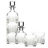 Legend Stack 3pc Stack Whiskey Decanter & Tumblers- 1-11.25oz. Decanter, 2-12.5oz. Whiskey Glasses - Perfect for scotch + bourbon + whiskey + tequlia - Stackable Decanter & Whiskey Glass Set