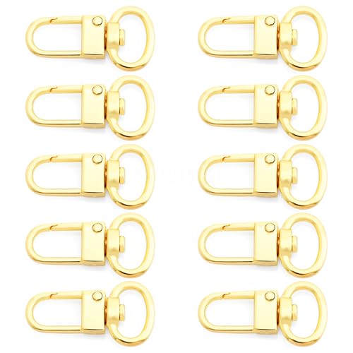CRAFTMEMORE Snap Hook Tiny Push Gate Swivel Lobster Clasps for Bags Belts Landyards Clips 10 Pack PLHL (Gold)
