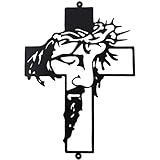 Jesus Face Cross Metal Wall Art, Religious Cross Metal Wall Decor, Black Metal Wall Sculpture for Wall Hanging Wall Decor Home Decor Living Room Bedroom Kitchen Bathroom Indoor Outdoor Decor（19.68