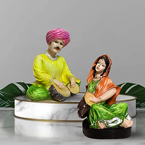 Rajasthani Traditional Musical Couple Resin Statues for Home Decor (Pack of 2, Multicolor) Rajasthani Traditional Musical Couple Resin Statues for Home Decor (Pack of 2, Multicolor)