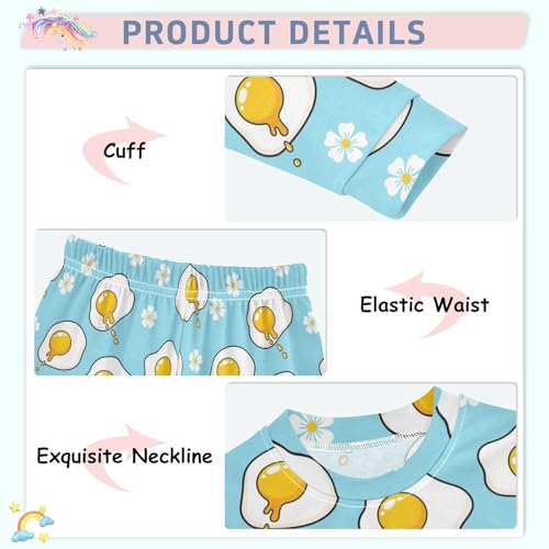 Pajama Sets Long Sleeve Fried Eggs Flowers Pattern Soft Comfy Sleepwear 2 Piece PJS 3-8T4