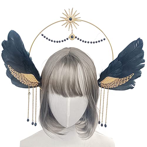 Vdaxvme Diadema de novia para mujer, tiaras, corona, diadema, aureola, iglesia bohemia, tocado de boda, fiesta, tocado para mujeres y niñas, Negro , Talla única