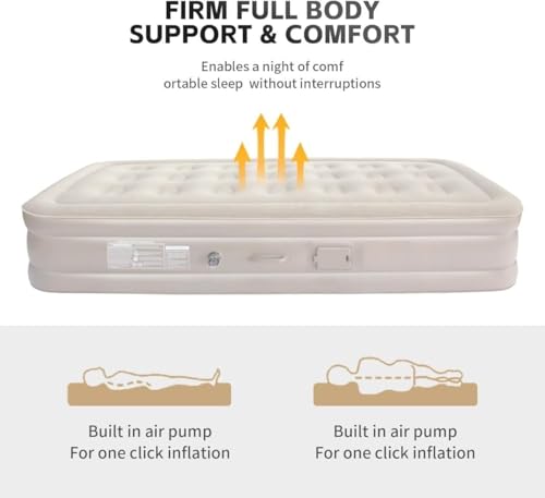 Image of Inflatable Air Mattress with - Waterproof Single & Portable Blow Up Bed Built-in Pump - Quick Inflation PVC Airbed