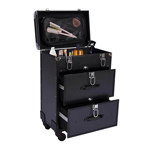 Lenjkyyo Rolling Makeup Case, Professional Makeup Trolley With Wheels, Manicure Storage Organizer, Traveling Trunk With Drawer For Studio/Esthetician/Manicurist Barber/Cosmetologist (Black) #TOP5