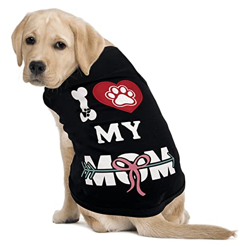 Soft Dog Shirt for Small Dogs Girl Cotton Dog Clothes for Medium Dogs Boy Funny, I Love Mom Dog T Shirt, Heart Embroidery Pattern,Breathable Puppy Tank Top Vest Tee Sleeveless Black,Gifts for Dog Mom