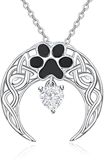 KINGWHYTE Sterling Silver Dog Paw Print Necklace Heart Pendant Moon Pendant Celtic knot Pendant Necklace Jewellery Gift for Women Girls Daughter Mum