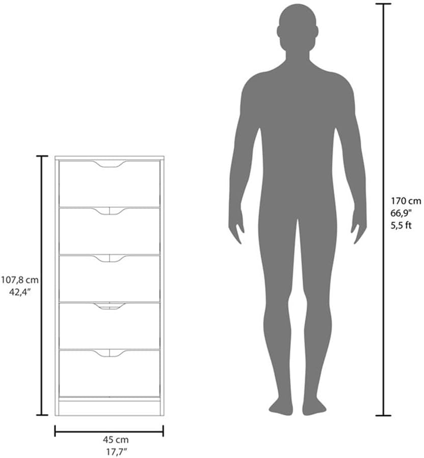 Pemberly Row Vertical Engineered Wood 5-Drawer Dresser, Macadamia Finish, Contemporary Design, Sturdy Bedroom Storage Furniture for Organizing Clothes