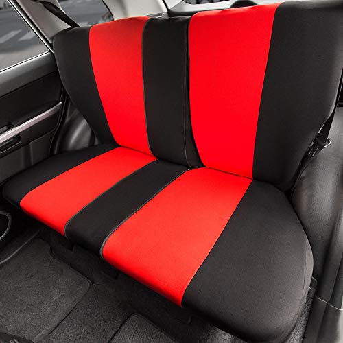 FH Group Car Seat Covers Multifunctional Cloth Split Bench Seat Cover (Full Coverage Car Bench Cover- Backrest is Covered on All Sides) - Fit Most Car, Truck, SUV, or Van (Red/Black) FB039013