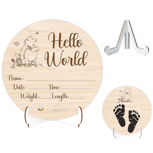 Winnie Baby Wooden Newborn Birth Sign, Winnie Hello World Newborn