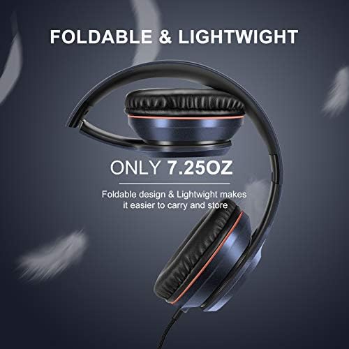 LORELEI X8 Over-Ear Wired Headphones with Microphone with 1.45m-Tangle-Free Nylon Line&3.5mm Plug,Lightweight Foldable & Portable Headphones for Smartphone,Tablet,Computer,Mp3/4(Dark Blue) 3
