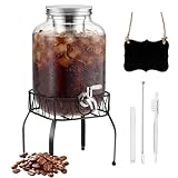 Acellegic 1 Gallon Cold Brew Coffee Maker with Stand, Heavy Duty Glass Iced Coffee Maker & Beverage Dispenser, Thick Iced Tea Pitcher for Fridge with 304 Stainless Steel Filter, Spigot & Lid