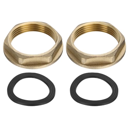 uxcell 2Pcs Brass Lock Nuts Pipe Fitting, G1-1/4" Female Hex Locknut, Flange Single Hole Faucet Lock Nut with Silicone Washer for Kitchen Basin Sink Plumbing by uxcell - Used condition - US$12.74