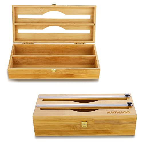 2 en 1 Bambou Distributeur-Papier-Aluminium Distributeur-Film-Alimentaire D'Organisateur-Papier Parchemin en Aluminium-Rangement Coupe-Film-Alimentaire pour Tiroir de Cuisine