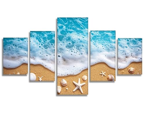 5 Piezas Océano Diamond Painting Playa Diamond Painting Adultos, DIY Pintura de Diamante Kit Manualidades Adultos, 5D Creart Kit Punto de Cruz Pintura Diamante para Decoración Pared 150x80cm, Model213