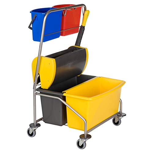 Vermop Twixter Nasswischwagen inkl. 2x6 L, Edelstahl, Silver, 4 Rollen, Schwenkbar, Doppefahrwagen, Wischwagen