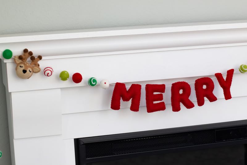 Miniatura 9 de Christmas MERRY Garland- 6 ft String, 27 Shapes- Reindeer, Gingerbread- Red Green Dots & Swirls- 1" Balls, 3" Gingerbread, Reindeer- Fireplace