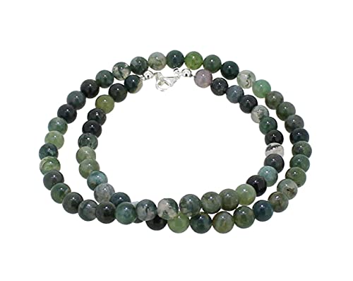 Preisvergleich Produktbild Budawi® Moosachat Kette Halskette Collier Perlenkette Kugelkette 925er Silber