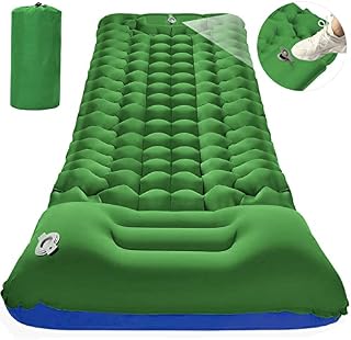 Armyte Inflatable Camping Mat Single Air Mattress with Self Pump & Pillow, Lightweight Portable Bed Pad for Sleeping Outdoors Backpacking (Blue & Olive Green)