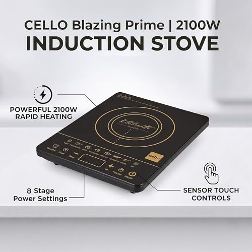 Image of CELLO Blazing Prime Induction Cooktop Stove 2100 Watts Black | Crystal Glass Top Plate, Smart Touch Control, 7 Preset Menu, Smart Pause Function & Over Heat Protection, Easy to Clean | 1 Year Warranty