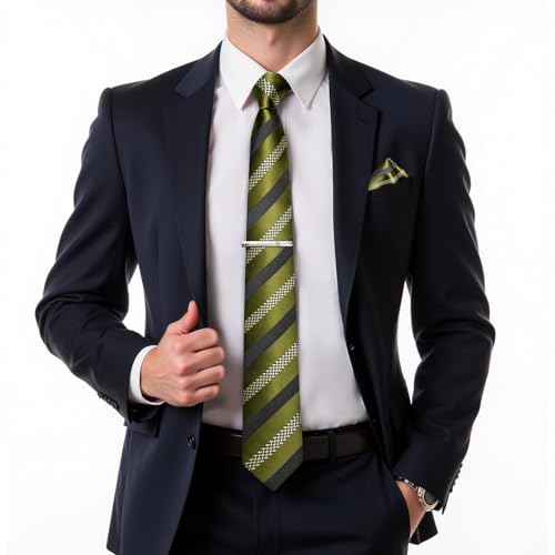 Image of DiBanGu Mens Striped Tie Silk Woven Necktie and Pocket Square Cufflinks Tie Clip Set Wedding Business Formal Gift Tie for Men