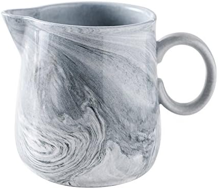 Ins Modern Style Marble Ceramic Coffee Milk Tea Creamer Pitcher Nordic Porcelain Honey Jug Sauce Pitcher Jug Vase Syrup Dressing Server Mug Cup with Handle for Kitchen Home Decor Gift