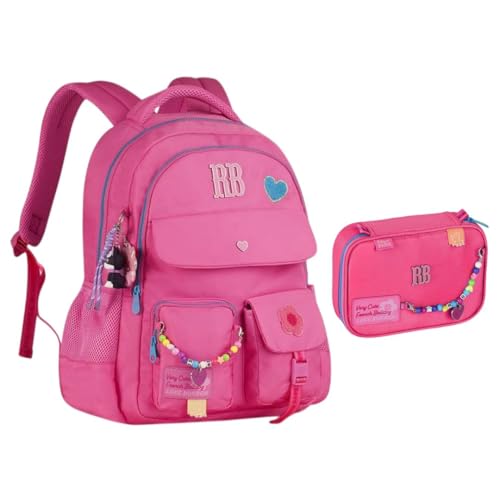 Kit Mochila de Costas e Estojo Rebecca Bonbon RB24593 Nylon (Rosa)