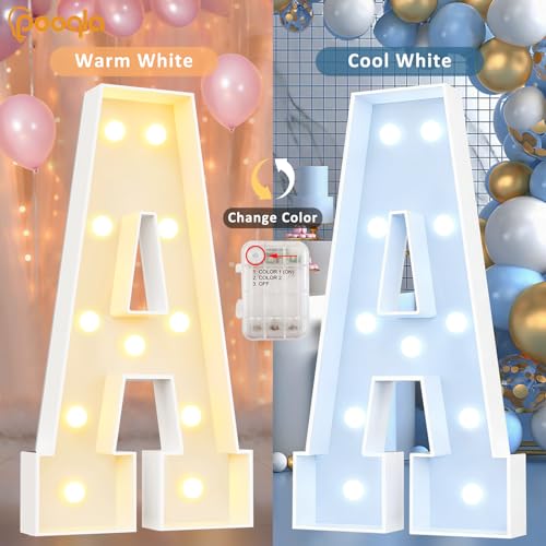 Image of Pooqla 3FT Marquee Light Up Letters, Cool White and Warm White LED Big Mosaic Marquee Letters 3 Feet, Giant Letter Sign for Balloons Birthday Anniversary Wedding Party Decoration, Letter F