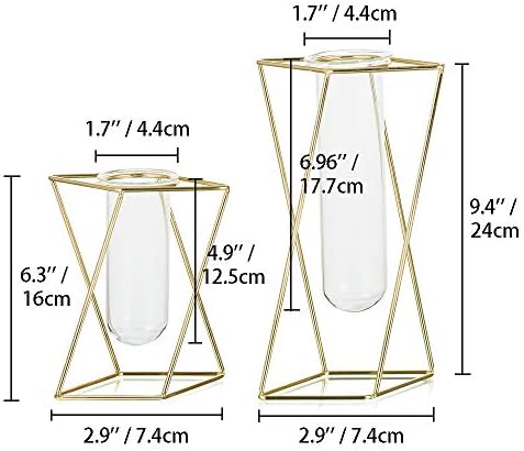 Clear Glass Vase for Flowers With Metal Rack, Small Test Tube Bud Vase Modern Propagation Station Sweet Pea Vase for Dining Table Living Room Decoration Wedding Centerpieces