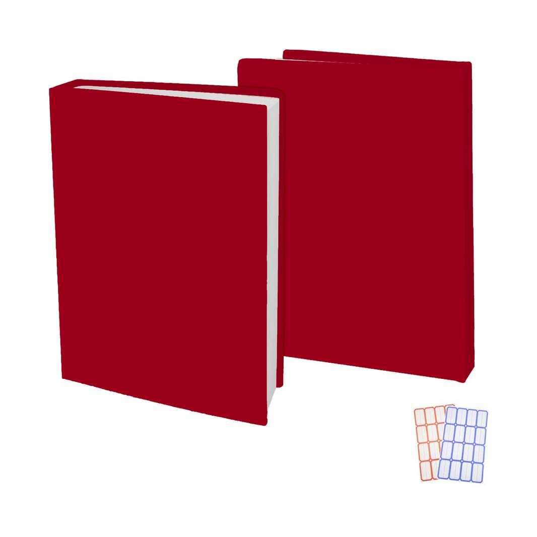 2 Pack Stretchable Book Sleeve Covers, for Paperbacks Hardcover Textbooks up to 9" x 12", Office Supplies with Free Sticker Labels (2 Pack, Red)