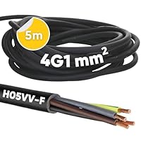 5 Meter Kalitec H05VV-F Schlauchleitung 4x1 mm² I Stromkabel 4G1 mm2 mit Schutzleiter I PVC Kabel für Innenbereich I Elektrokabel schwarz I Lampenkabel flexibel I Gerätekabel 4 adrig